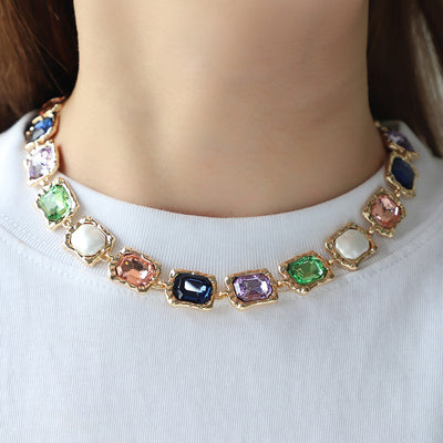 Alloy Glass Color Diamond Necklace
