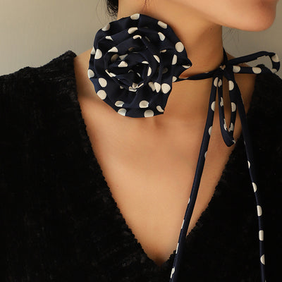 Chiffon Polka Dot Rose Necklace