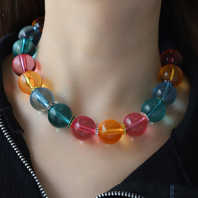 Fashion Simple Transparent Mixed Color Large Acrylic Beads Necklace