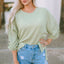 Green Ribbed Roll-tab Sleeve Chest Pocket Oversize Top