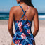 Black Floral Print Mesh Patchwork Criss Cross One Piece Swimsuit