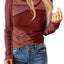 Brown Expose Seam Color Block Ribbed Knit Top