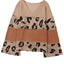 Leopard Colorblock Patchwork V-Neck Loose Sleeve Knit Top