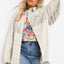 White Fringe Trim Plus Size Suede Shacket