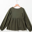 Green Embroidered Split Neck Pleated Loose Blouse