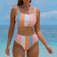 Orange Vertical Striped High Waist Bikini Swimsuit