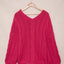 Rose Bubblegum V-Neck Braided Knit Sweater