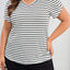 White Stripe V Neck Petal Sleeve Plus Size T-Shirt