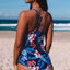 Black Floral Print Mesh Patchwork Criss Cross One Piece Swimsuit