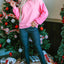 Pink Sequin Patchwork Long Sleeve Pullover Top