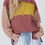 Peach Blossom Colorblock Striped Bishop Sleeve Top