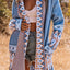 Blue Aztec Print Open Front Knitted Cardigan