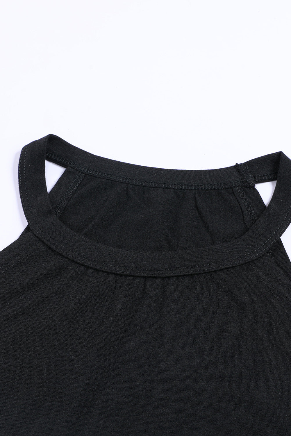 Black Solid Color Crew Neck Tank Top