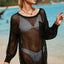 Black Fishnet Hollow-out Long Sleeve Beach Cover up