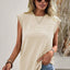 Beige Solid Textured Batwing Sleeve Crew Neck T Shirt