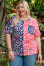 Plus Size Leopard Colorblock Short Sleeve Top