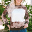 Brown Bleached Tie Dye Leopard Print Long Sleeve Top