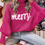 Red Merry Letter Embroidered High Neck Sweater