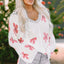 White Floral Print Lightweight Knit Hooded Sweater