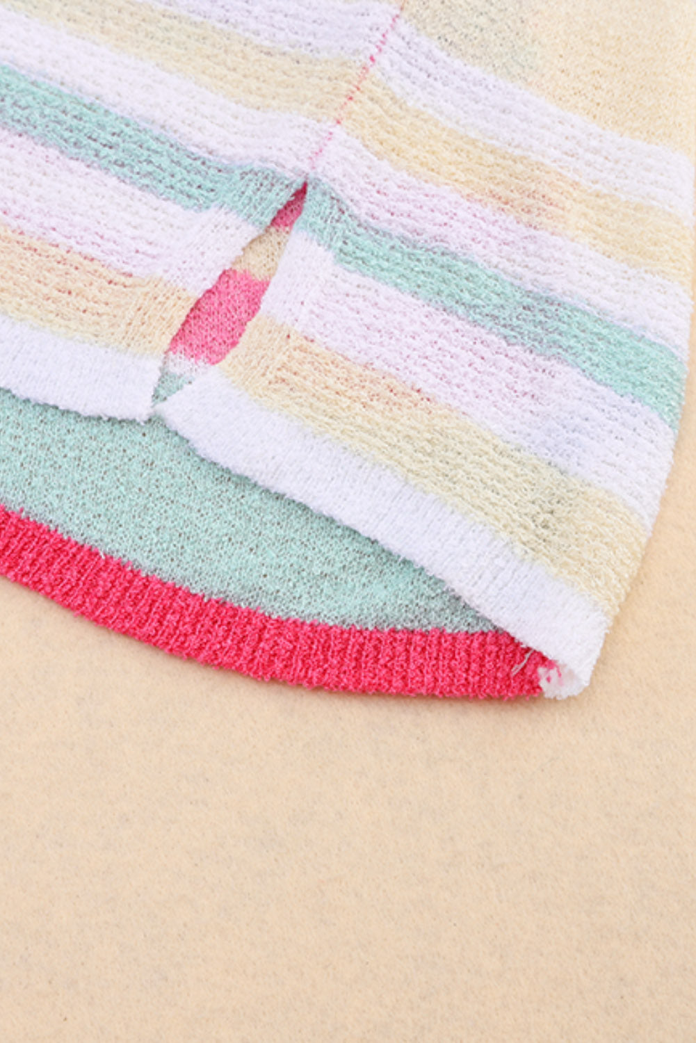 Pink Color Block Striped Three-Quarter Sleeve Knitted Top