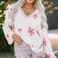 White Floral Print Lightweight Knit Hooded Sweater