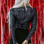 Black Sequin V Neck Zipped Long Sleeve Bodysuit