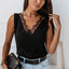 Black Lace Splicing Open Back V Neck Tank Top