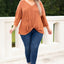 Gold Flame Plus Size Twist Hem Bracelet Sleeve Ribbed Top