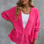 Rose Buttons Front Pocketed Sweater Cardigan