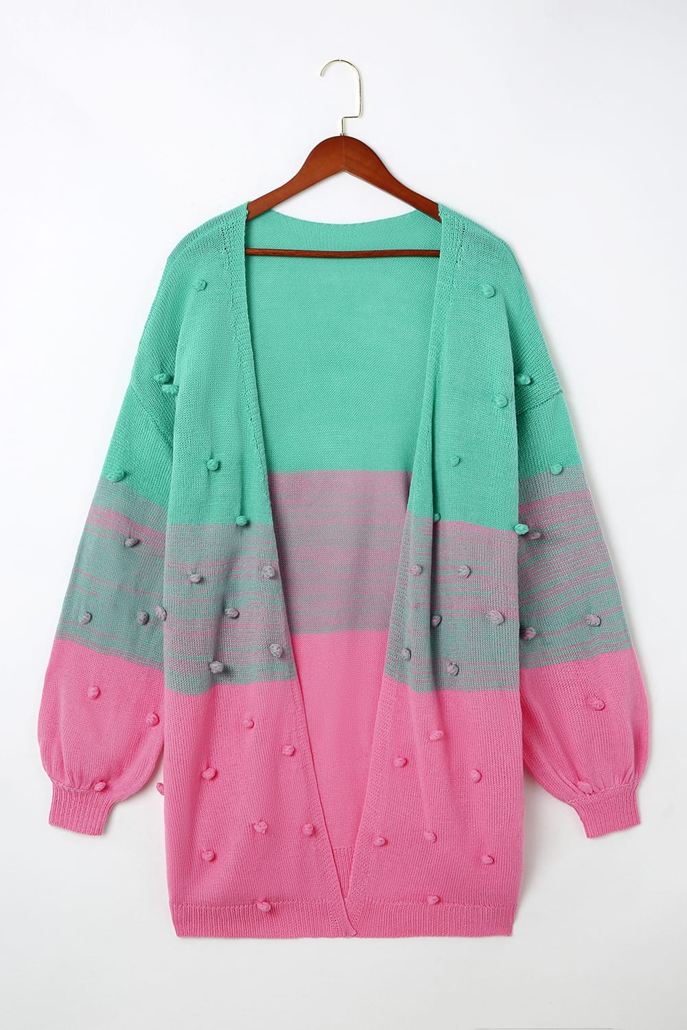 Multicolor Pompom Color Block Open Front Cardigan