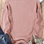 Pink Solid Ribbed Knit Round Neck Pullover Sweatshirt