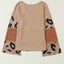 Leopard Colorblock Patchwork V-Neck Loose Sleeve Knit Top