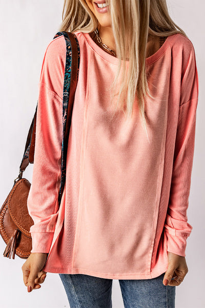 Pink Solid Color Patchwork Long Sleeve Top