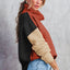 Clay Red Color Block Turtle Neck Drop Shoulder Knit Sweater