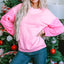 Pink Sequin Patchwork Long Sleeve Pullover Top