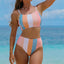 Orange Vertical Striped High Waist Bikini Swimsuit