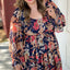 Black Floral Flounce Sleeve Smocked Ruffled Plus Size Dress