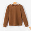 Brown Solid Color Quilted Puff Sleeve Pullover Sweatshirt