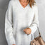 White V neck Drop Shoulder Knitted Sweater