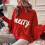 Red Merry Letter Embroidered High Neck Sweater