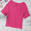 Strawberry Pink Textured Knit Split Neck Cuffed Short Sleeve Top