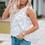 Gray Leopard Print Crew Neck Tank Top