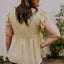 Golden Fleece Plus Size Swiss Dot Lace Trim Split Neck Babydoll Top