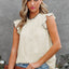 White Contrast Trim Ruffled Crew Neck Sleeveless Top