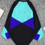 Blue Color Block Zipper Long Sleeve Rash Guard One Piece Swimsuit