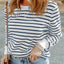 Striped Print Ribbed Trim Long Sleeve Top