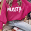 Red Merry Letter Embroidered High Neck Sweater