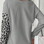 Pale Khaki Leopard Colorblock Waffle Knit Top