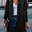 Black Horizontal Rib Knitted Open Front Hooded Cardigan