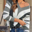 Gray Striped Colorblock V Neck Knitted Sweater